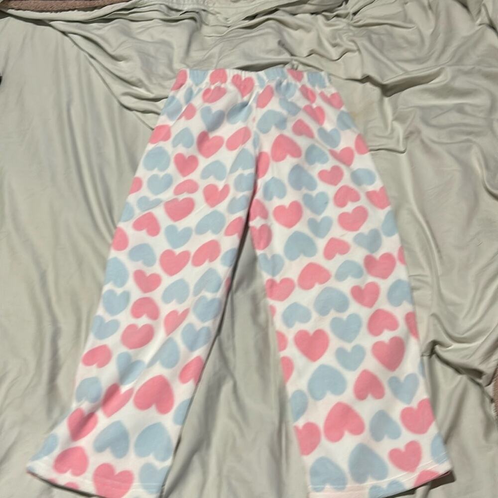 Carters 6 white elastic waist straight leg pink blue heart pajama bottom euc